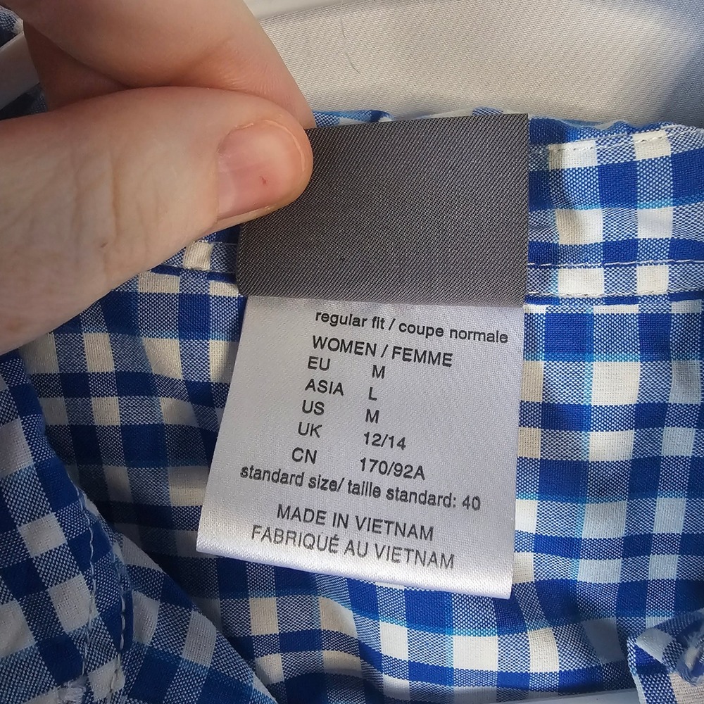 Jack Wolfskin Womens Blue White Gingham Check Short‎ Sleeve Button Up Shirt Top - Picture 6 of 10